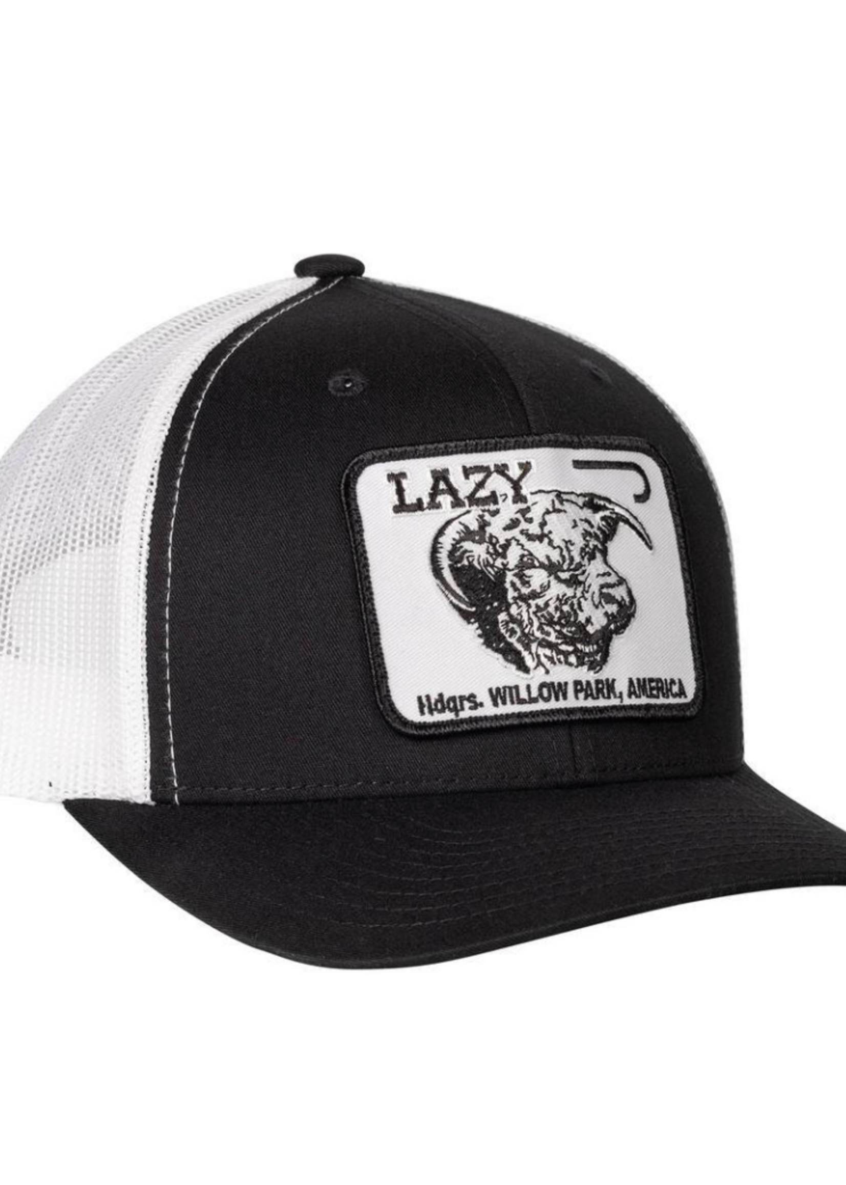 Lazy J Ranch Black & White Willow Cattle Headquarters Mid Profile Trucker Hat