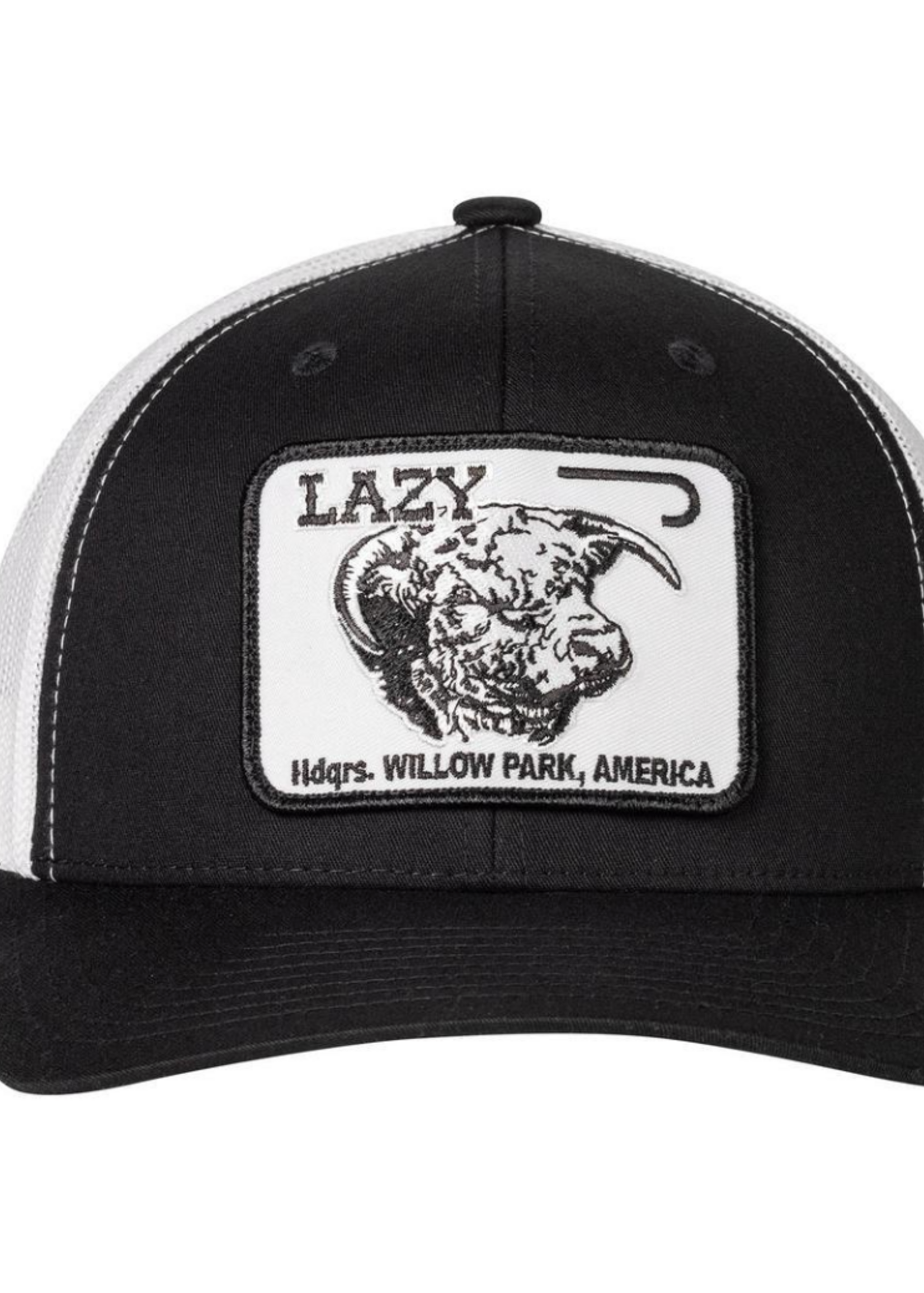 Lazy J Ranch Black & White Willow Cattle Headquarters Mid Profile Trucker Hat