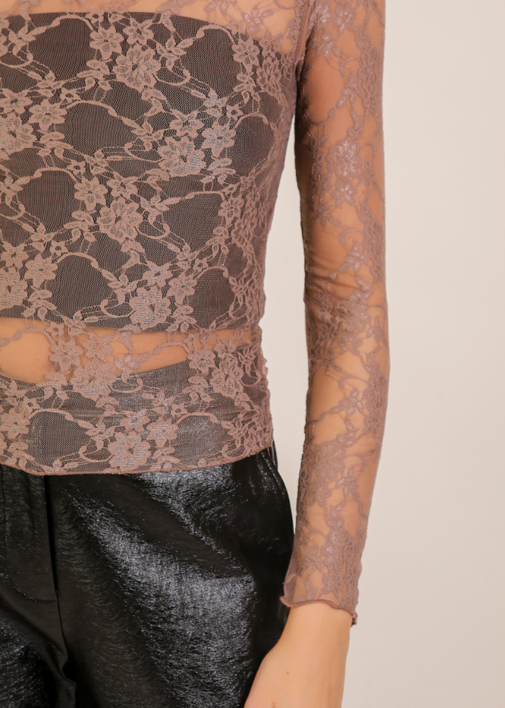 Talk To Me Mesh Top TAUPE