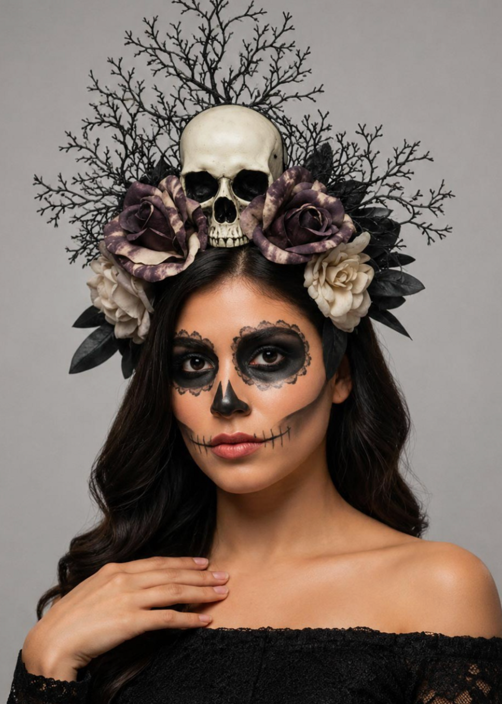 Halloween Gothic Skull Floral Crown Headband *FINAL SALE*