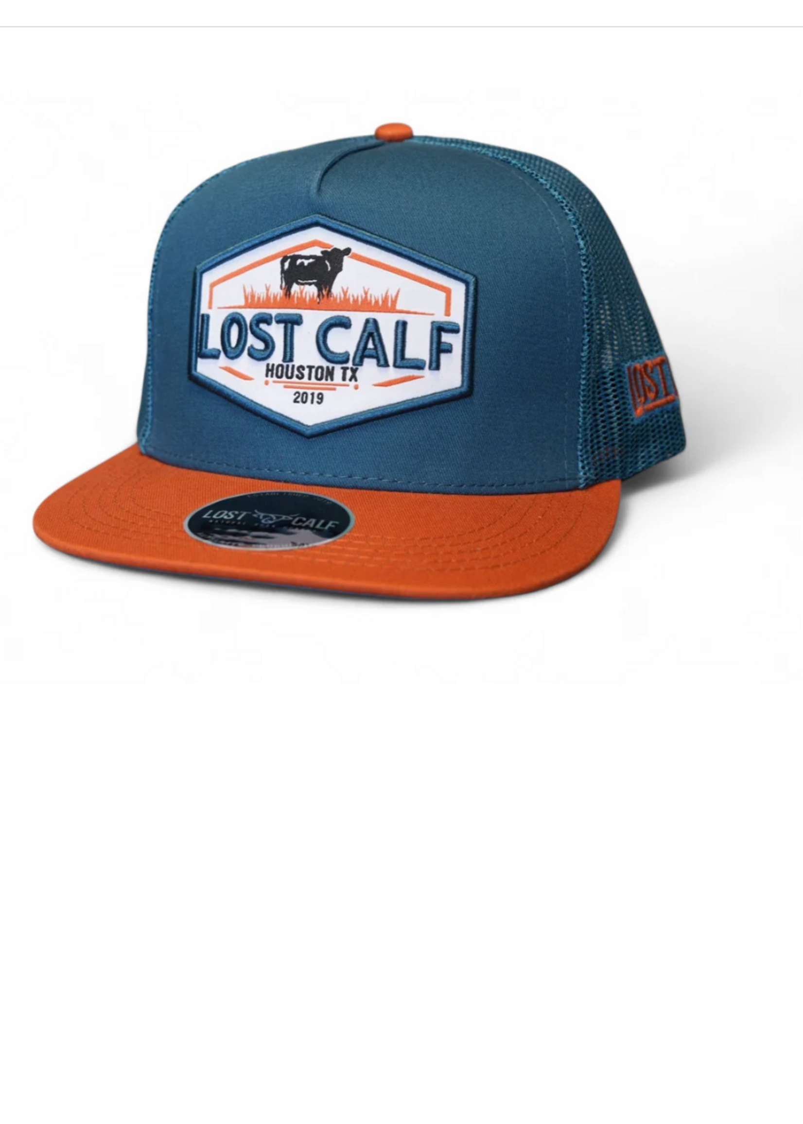 Farm Blue Rust Patch Flat Bill Trucker Hat