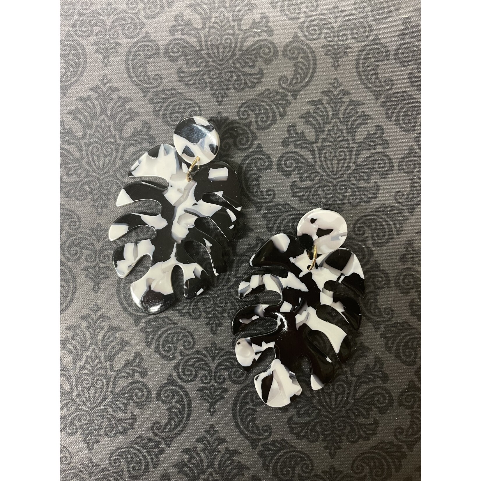 m. lynne designs black and white palm leaf acrylic earring