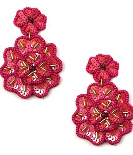Hot Pink Beaded Floral Earring