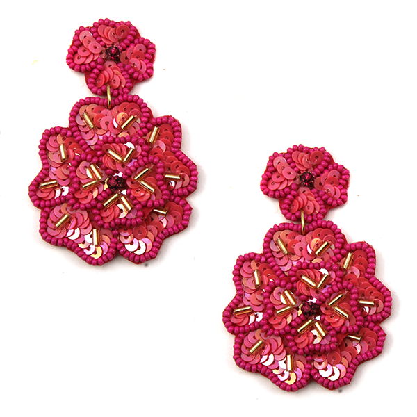 available at m. lynne designs Earring, Hot Pink Beaded Floral