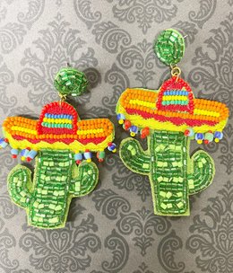Beaded Fiesta Cactus Earrings