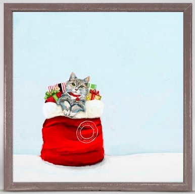 available at m. lynne designs A Kitty For Christmas Framed Canvas