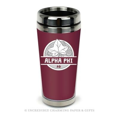 available at m. lynne designs Alpha Phi Icon Stainless Travel Mug