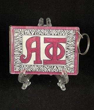 available at m. lynne designs Alpha Phi Zebra Keychain