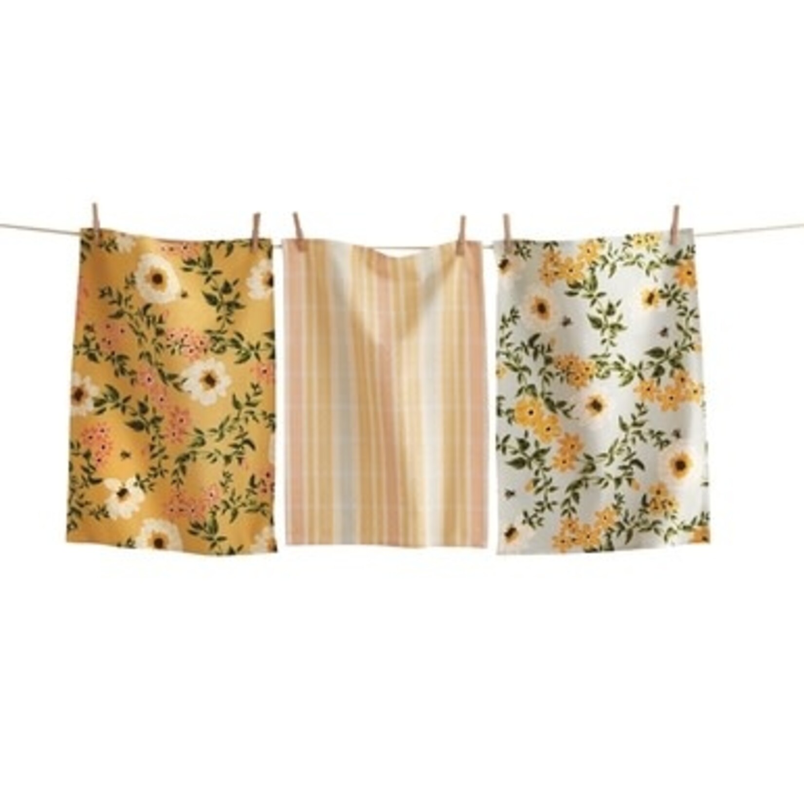 m. lynne designs bee floral set of three tea towels
