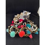 m. lynne designs gray big pom bracelet with tassels and coins