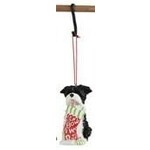 m. lynne designs black & white dog with stocking ornament