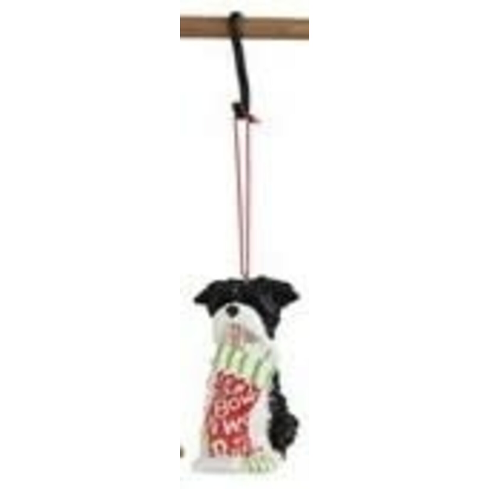 m. lynne designs black & white dog with stocking ornament