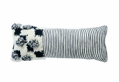 available at m. lynne designs Black and White Lumbar pillow with poms