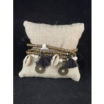 m. lynne designs black big pom bracelet with tassels and coins