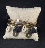 available at m. lynne designs Black Big Pom Bracelet with Tassles and Coins