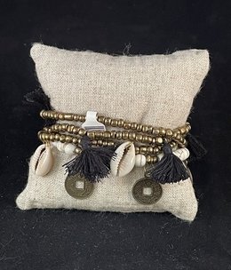 available at m. lynne designs Black Big Pom Bracelet with Tassles and Coins