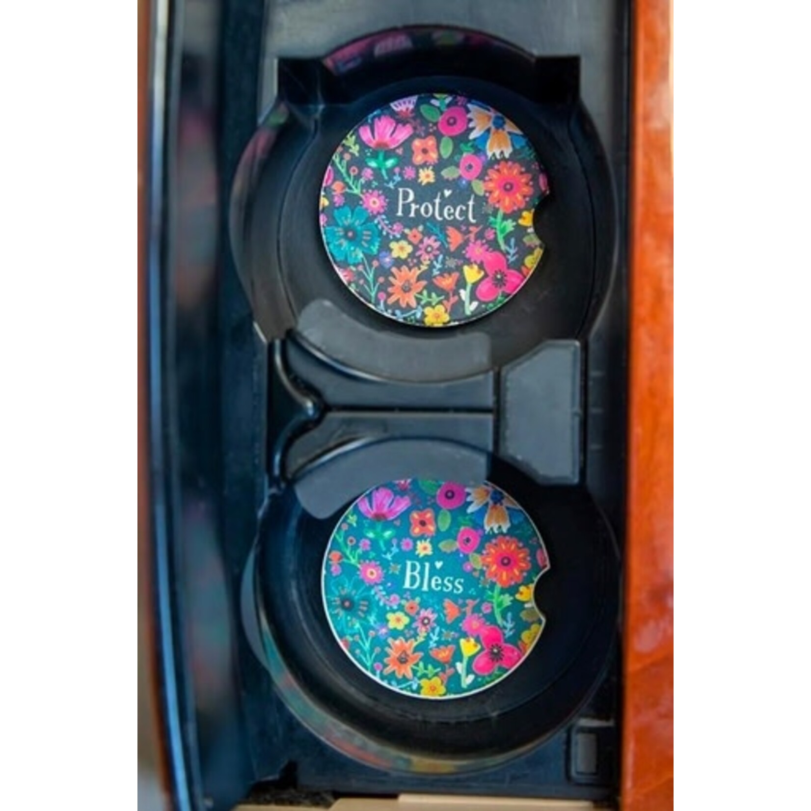 natural life bless protect set of two car coasters