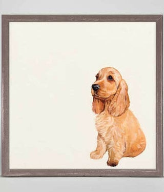 available at m. lynne designs Blonde Cocker Spaniel Framed Canvas