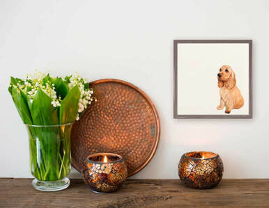 available at m. lynne designs Blonde Cocker Spaniel Framed Canvas