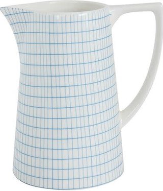 available at m. lynne designs Blue Checks Stoneware Pitcher