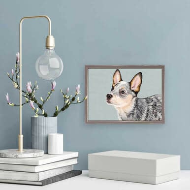 available at m. lynne designs Blue Heeler Puppy Framed Canvas