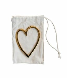Brass Heart in Drawstring Bag