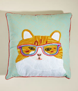 available at m. lynne designs Brooklyn Cat with Glasses Pillow