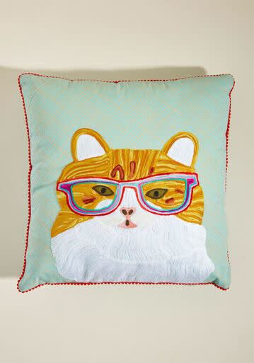 available at m. lynne designs Brooklyn Cat with Glasses Pillow