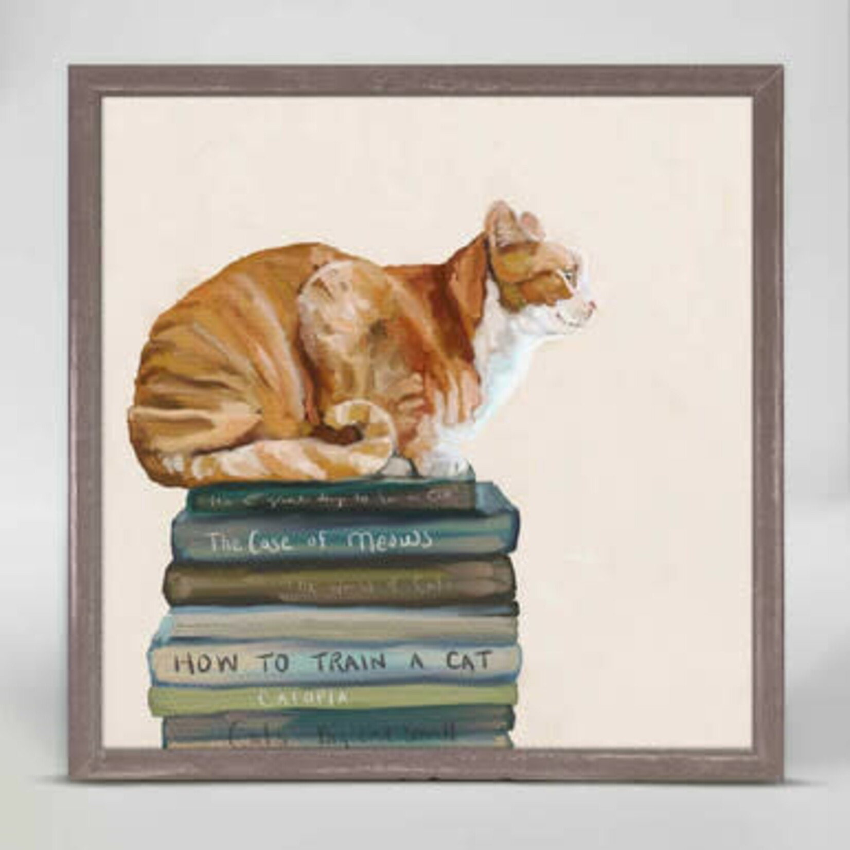 m. lynne designs cat on books 1 framed canvas
