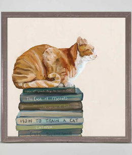 available at m. lynne designs cat on books 1 framed canvas