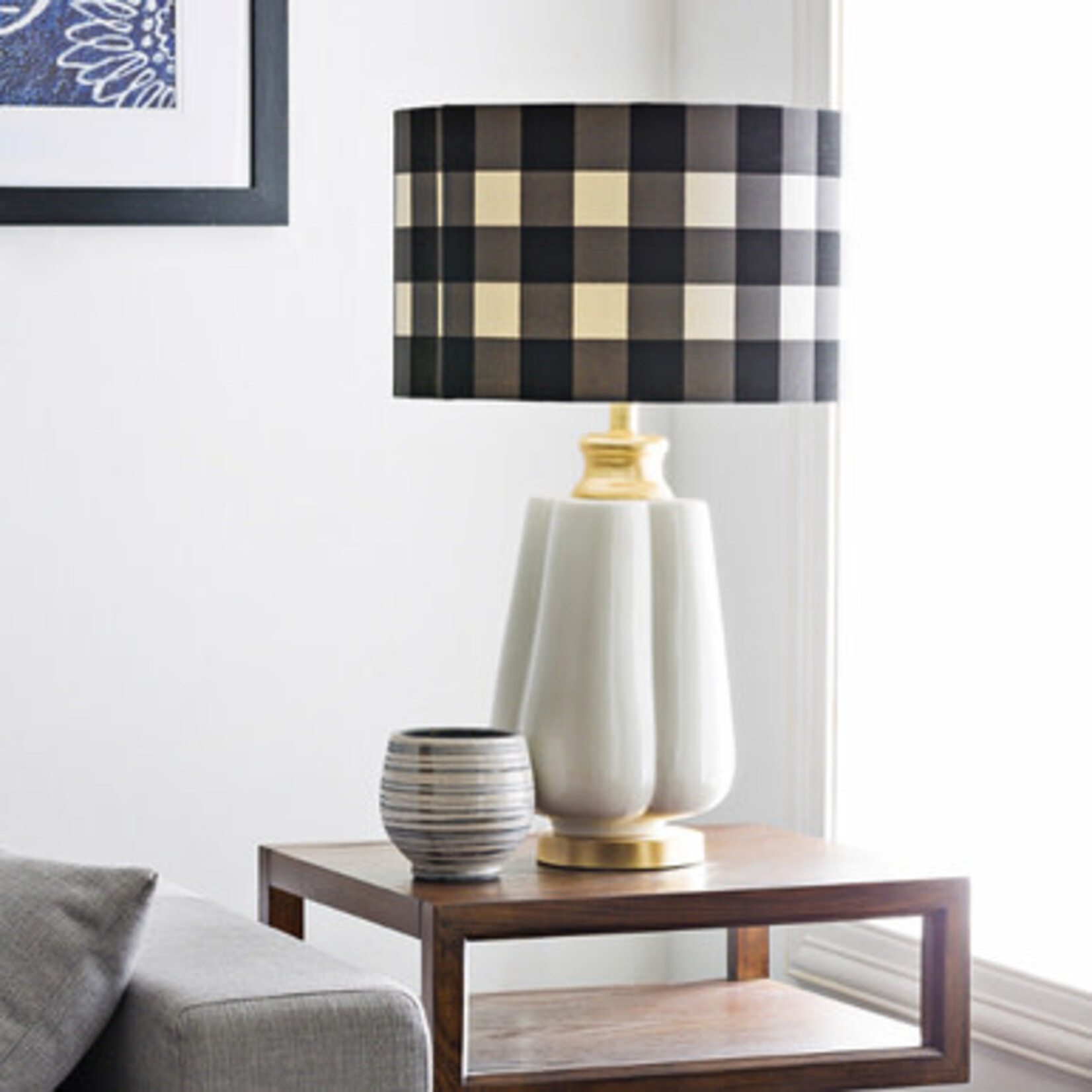 m. lynne designs ceramic table lamp with gingham shade