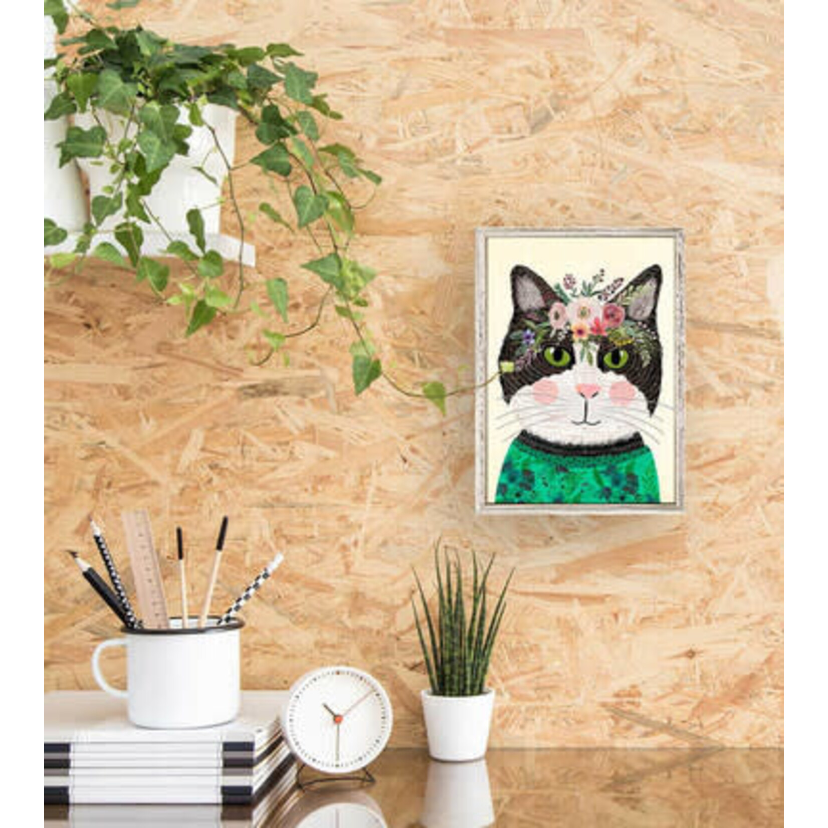 m. lynne designs charlie the cat framed canvas