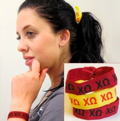 available at m. lynne designs Chi Omega Stretch Hair Tie