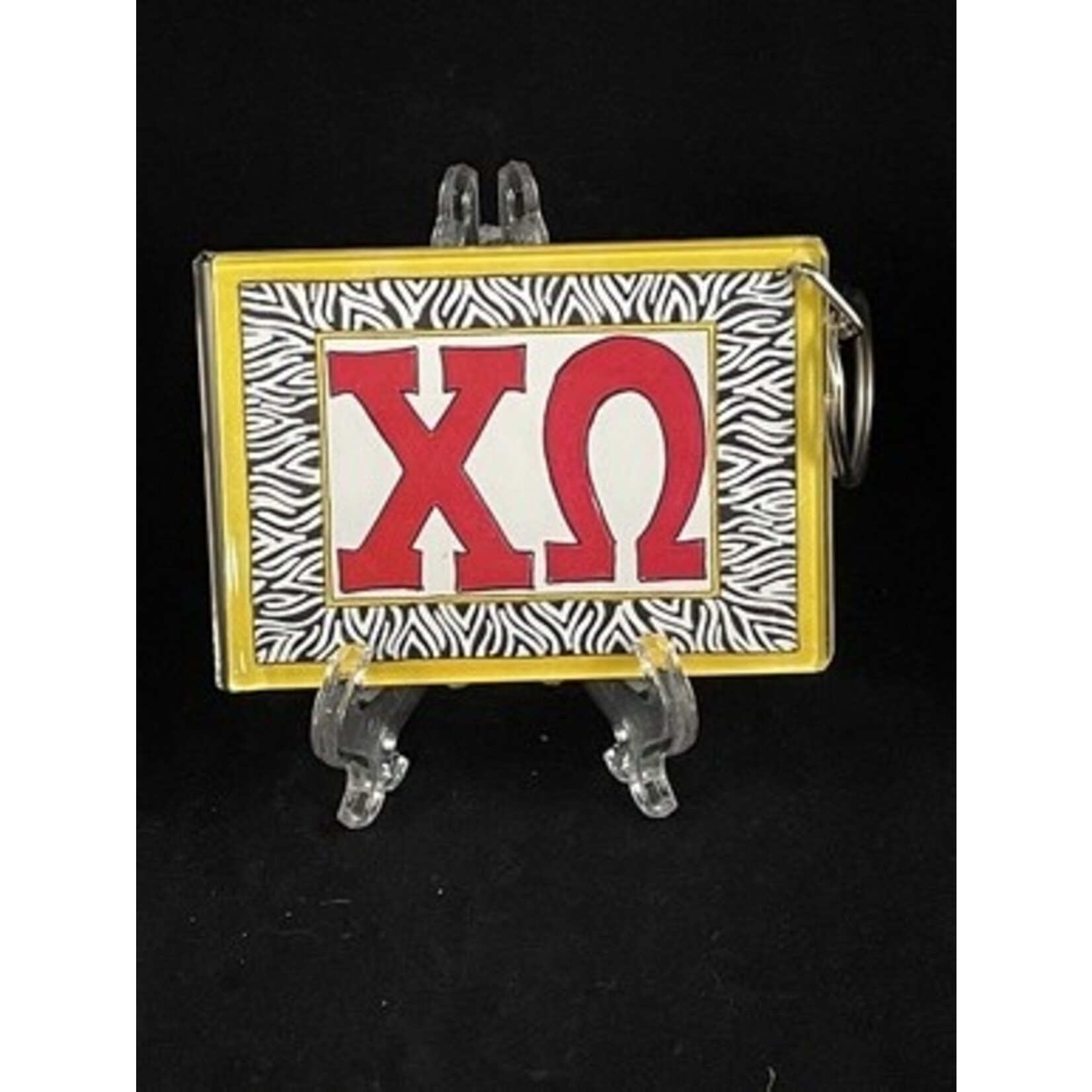 m. lynne designs chi omega zebra keychain