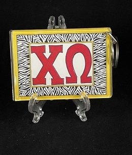 available at m. lynne designs Chi Omega Zebra Keychain