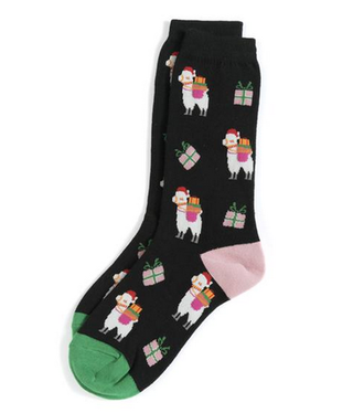 Christmas Black Llama Mid-Calf Length Socks