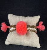 available at m. lynne designs Coral Big Pom Bracelet with Tassles and Coins