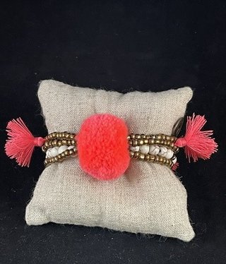 available at m. lynne designs Coral Big Pom Bracelet with Tassles and Coins