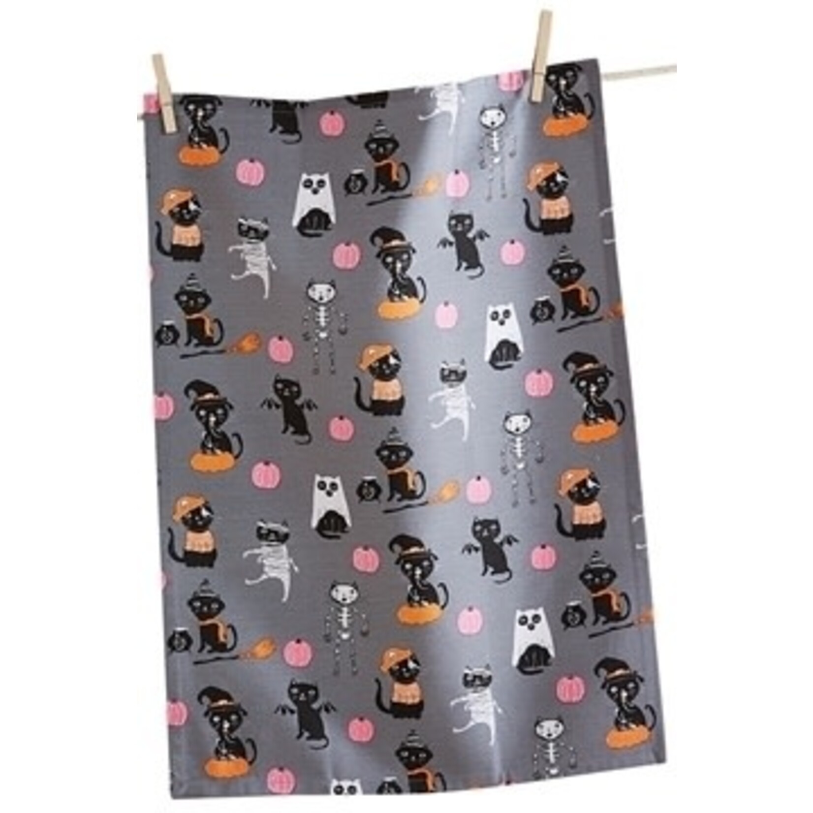 m. lynne designs costumed cat tea towel