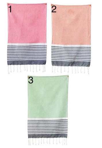 available at m. lynne designs Cotton Hand Towel with Stripes, Pink, Orange, Lime