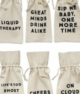 available at m. lynne designs Cotton Wine Bag with Saying