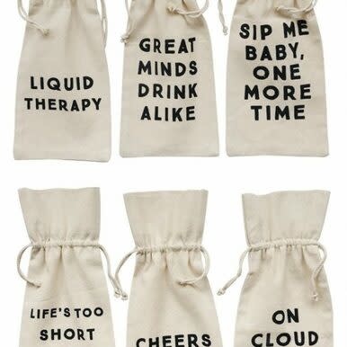 available at m. lynne designs Cotton Wine Bag with Saying