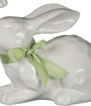 available at m. lynne designs Crouching White Bunny with Ribbon