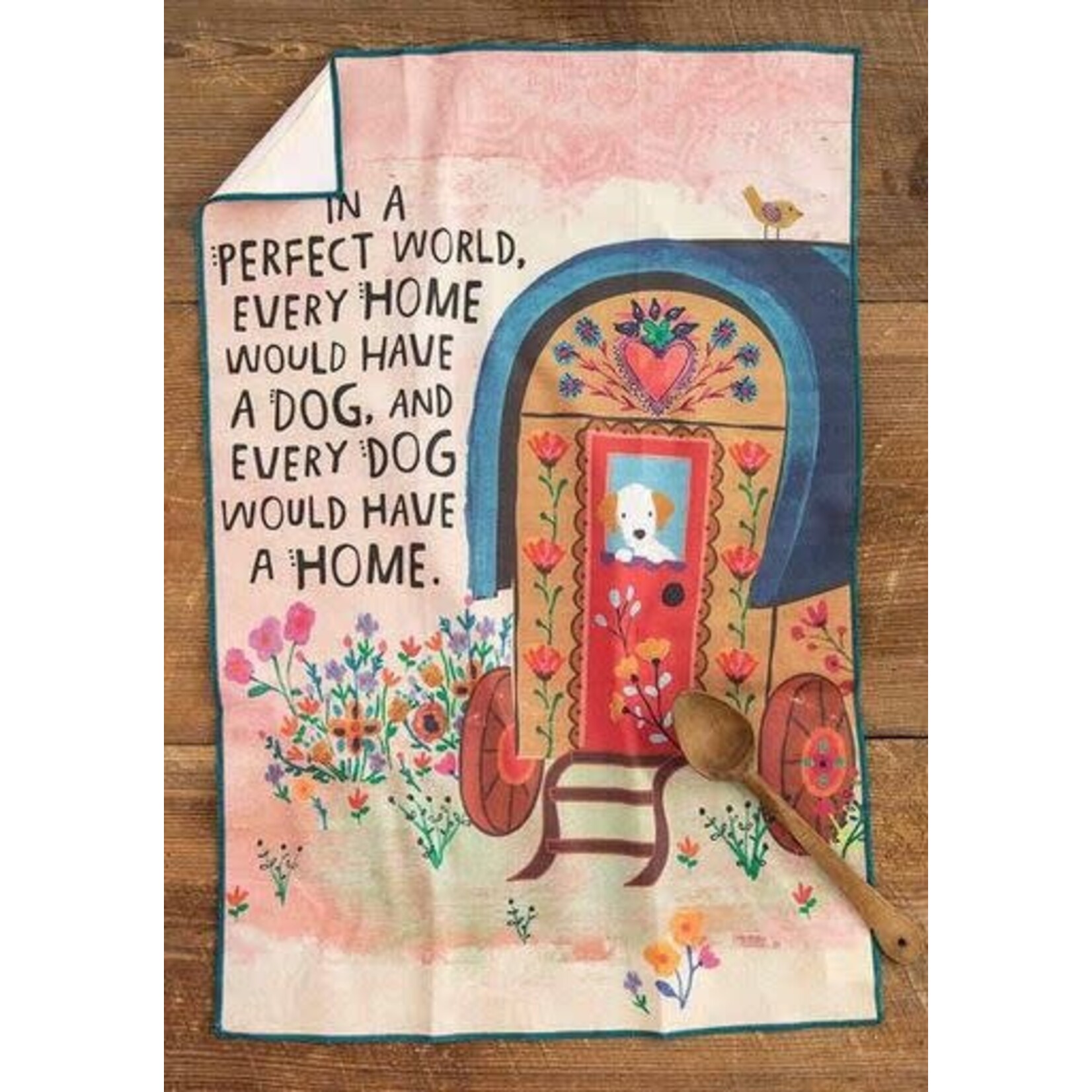 natural life dog perfect world tea towel