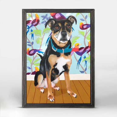 available at m. lynne designs Dog Tales, Hoagie Framed Canvas