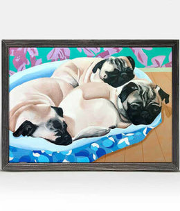 available at m. lynne designs Dog Tales, Pugs in a Blanket Framed Canvas