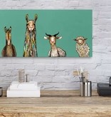 available at m. lynne designs donkey, llama, goat, sheep on teal wrapped canvas