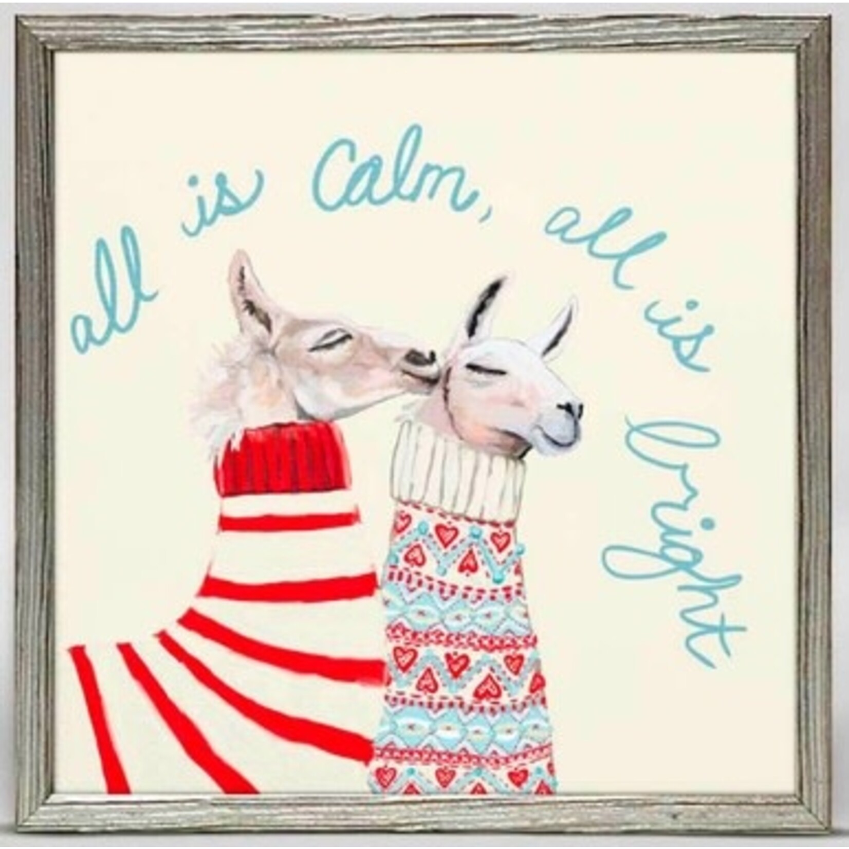 m. lynne designs fair isle llamas framed canvas