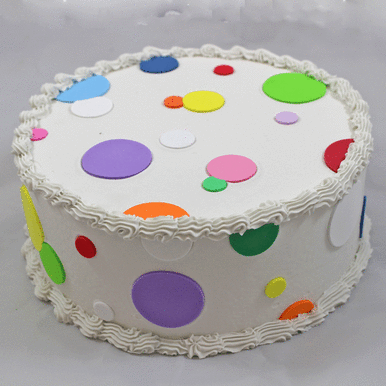 Fake Vanilla Cake Topped with Multi-Colored Polka Dots