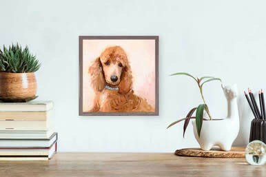 available at m. lynne designs Fancy Apricot Poodle Framed Canvas